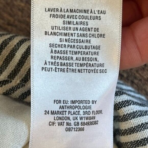 Feather Bone Anthropologie Lindsey Grey White Striped Embroidered Dress XSP - Picture 8 of 11